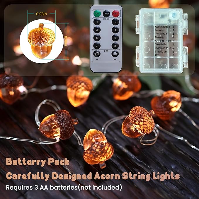 Decorative Fairy Acorn String Lights Thanksgiving Decoration Autumn Garland Cute Novelty Lights 30 LEDs 10 ft Battery Operated for Bedroom Wedding Birthday Harvest Decor