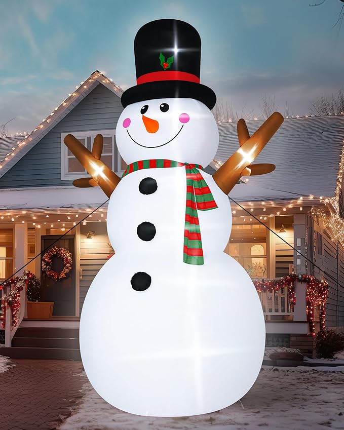 18FT Christmas Inflatable Snowman, Super Large Blow Up Snowmen Outdoor Decor with LED Lights, Waterproof Giant Snowman Yard Decoration for Holiday, Xmas Party, Garden