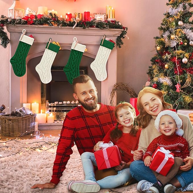 2 Pack 18" Personalized Christmas Stockings, 18inch Large Cable Knitted Xmas Hanging Stocking Decorations for Holiday Christmas Party Family Decor (Lvory/Green)
