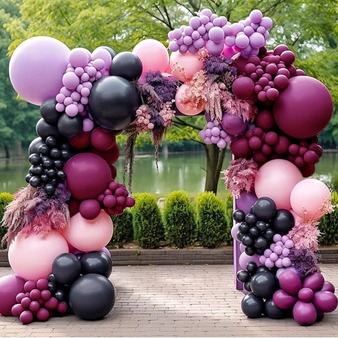 Purple Pink Balloons 12 Inch Purple Pink Black Balloons 35 Pcs Mermaid Halloween Balloon Set with Metallic Confetti Balloon for Girls Wedding Bride Shower Baby Shower Birthday Party Decorations