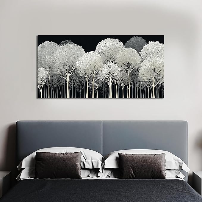 Black and White Tree of Life Wall Art for Living Room Abstract Forest Print Picture Framed Large Canvas Wall Decor for Bedroom Office Bathroom Modern Home Botanical Landscape Wall Decorations Artwork Size 20x40 Ready to Hang
