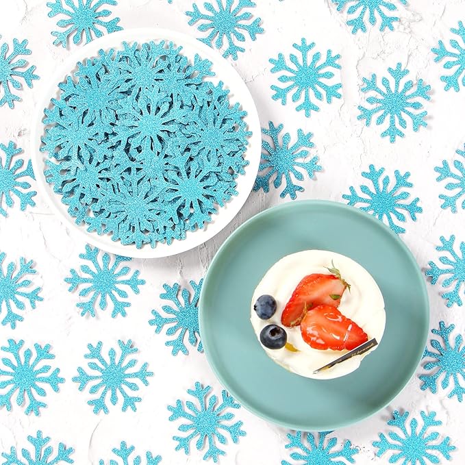 Snowflake Teal-Blue Party-Decorations Frozen Confetti - 100pcs Glitter Paper decor Christmas Table Confetti,Winter Wonderland Birthday Party Supplies New Year Decor Lasting Surprise