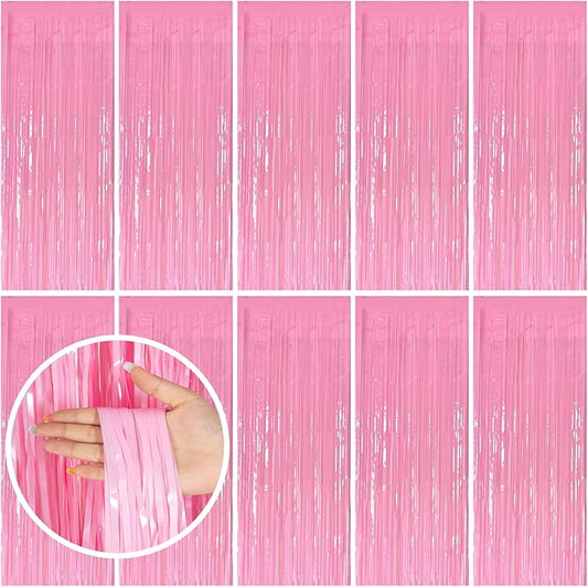 10 Pack Pastel Pink Party Backdrop Decorations Tinsel Curtains Foil Fringe Birthday Decorations Photo Booth Streamer Backdrop Bachelorette Graduation Party Decorations