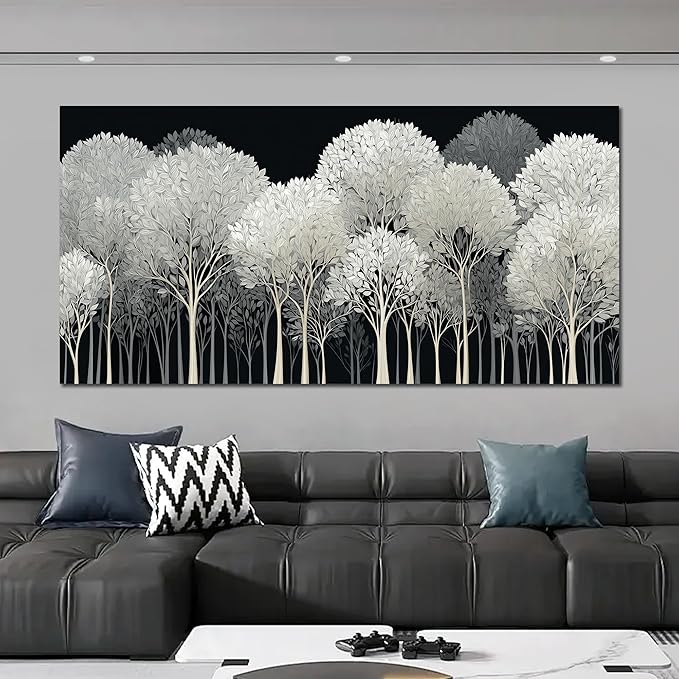 Black and White Tree of Life Wall Art for Living Room Abstract Forest Print Picture Framed Large Canvas Wall Decor for Bedroom Office Bathroom Modern Home Botanical Landscape Wall Decorations Artwork Size 30x60 Ready to Hang