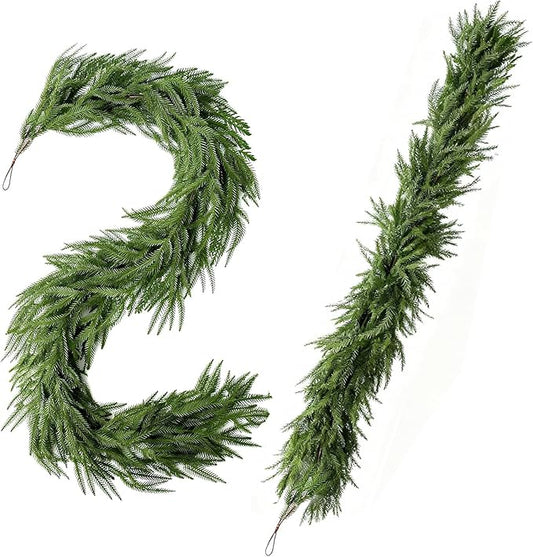 Bdor 2 Pcs 6ft Norfolk Pine Garland – Artificial Greenery Garland for Modern Christmas Decor, Fireplace Mantel, Wedding Arch, Table Runner & Year-Round Indoor Decoration
