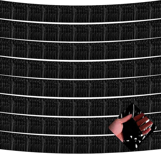 10 Pack 10 Feet Foil Fringe Garland Metallic Tinsel Streamers Banner Wall Hanging Curtain Backdrop for Parade Floats, Bachelorette, Wedding, Birthday, Halloween, Christmas Party Decorations(Black)