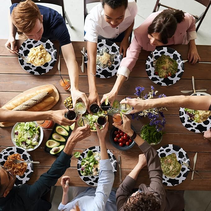 100 Pcs Cow Print Plates 7 Inch Cow Print Paper Party Supplies Disposable Dinner Dessert Plate Cow Theme Birthday Party Baby Shower Picnic Decorations (White)