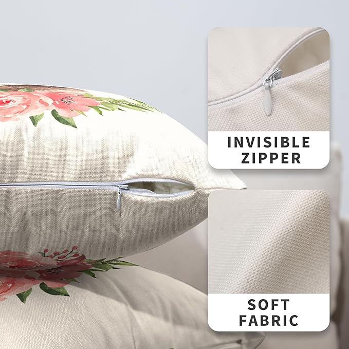 Easter Pillow Covers Bunny Cross Floral Throw Pillow Covers Spring Flowers Wreath Decorative Pillow Case 24x24 Pink Rose Cushion Covers for Couch Outdoor Patio Living Room