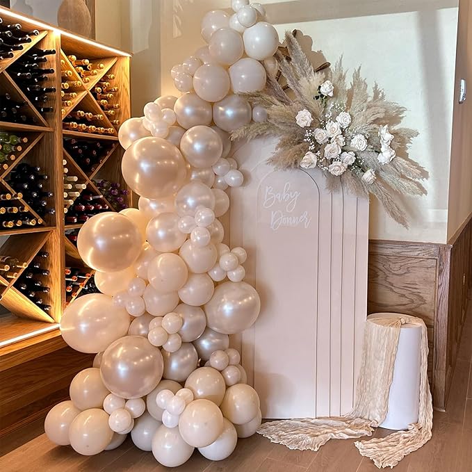 Pearl White Balloons With Stickers, 98PCS Double Stuffed Garland Arch Kit, 18/12/10/5 Inch Different Sizes for Wedding, Bridal, Baby Shower Decorations