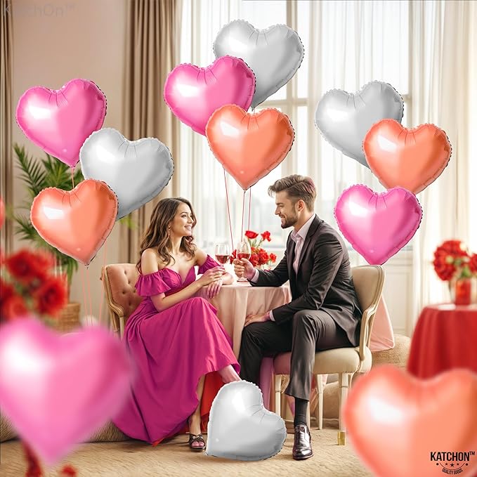 KatchOn Rose Gold, Pink White Heart Balloons - 18 Inch, Pack of 12 | Heart Shaped Balloons for Baby Shower, Birthday Decorations, Anniversary and Wedding Party Decorations