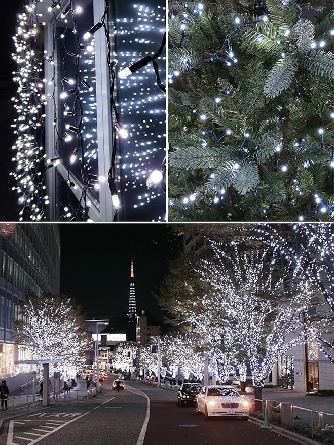 2 Pack 200 LED Solar String Lights for Outside, Solar Christmas Lights Outdoor with 8 Lighting Modes, Waterproof Green Wire Solar Powered Tree Light for Xmas Party Yard Garden Decorations (Cool White)