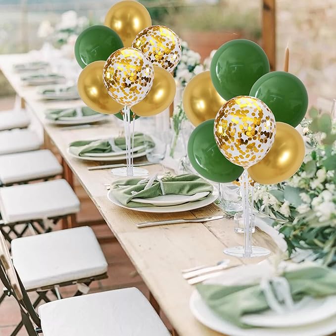 TONIFUL Sage Green and Gold Balloon Centerpieces for Table,Balloon Stand Centerpiece Table Decorations for Birthday,Baby Shower,Woodland Party Decorations Christmas (4 Set)