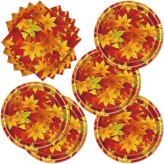 40Pcs Fall Birthday Decorations Autumn October Paper Plates and Napkins for Thanksgiving Party Supplies Decor Fall Birthday Party Decorations
