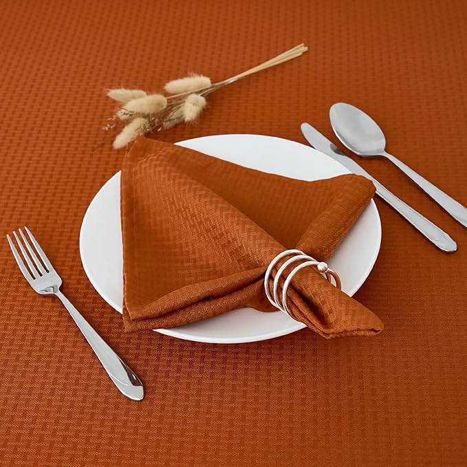 maxmill Fall Cloth Napkins 20 x 20 Inch Weaved Pattern Soft Comfortable and Luxury Serviette for Harvest Thanksgiving Family Dinners Weddings Parties and Banquets Set of 4 Pieces, Rust