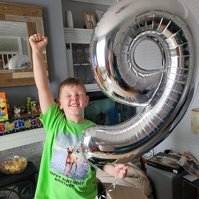 Silver Number 9 Balloon 40 Inch, 9th Birthday Party Decorations for Children, Giant 9 Foil Balloon for Party Supplies