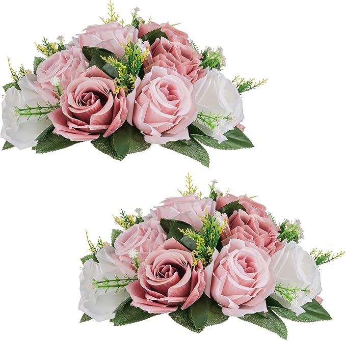 NUPTIO Flower Ball Arrangement Bouquet - 2 Pcs 9.5 inch Diameter Dusty Rose Fake Flowers Roses Balls for Centerpieces Tables - Artificial Rose Arrangements for Wedding Centerpiece Table Decorations