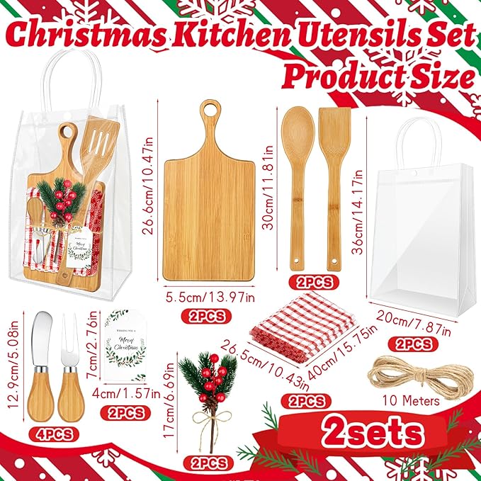 2 Set Christmas Gifts Kitchen Utensils Set Bamboo Spatula Mini Cheese Board Tag for Christmas Holiday Gift Kitchen utensils