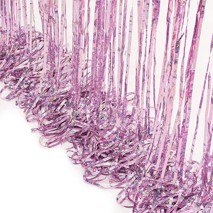 BRAVESHINE Pink Blue Tinsel Foil Fringe Curtains - 2Pcs 3.2x8.2ft Holidays Photo Streamers Backdrop for Christmas/Mermaid/Princess/Easter/Girl or Boy Birthdays/Bridal Shower Party Supplies Decorations