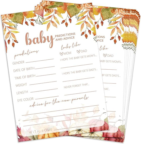 Baby Prediction and Advice Cards, Autumn Baby Shower Games Cards, Thanksgiving Boy or Girl Baby Gender Reveal Party Favors Decorations and Supplies, 25 Pcs Double-Sided - E02