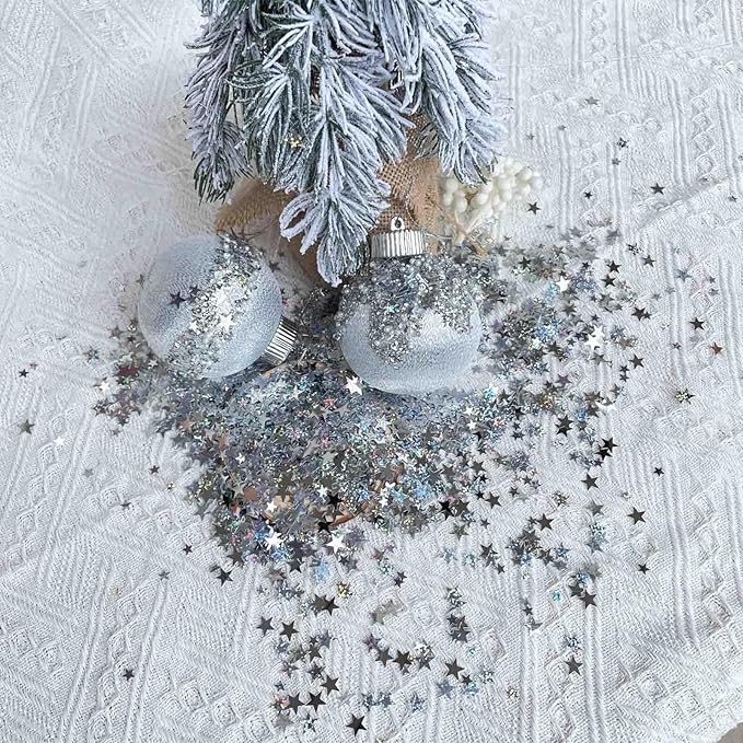 60g Star Confetti Glitter Star Table Confetti, Metallic Foil Star Glitter, Table Decorations for Party Wedding birthday graduation Decorations(Glitter Silver and Multicolor Set, 10mm and 6mm)