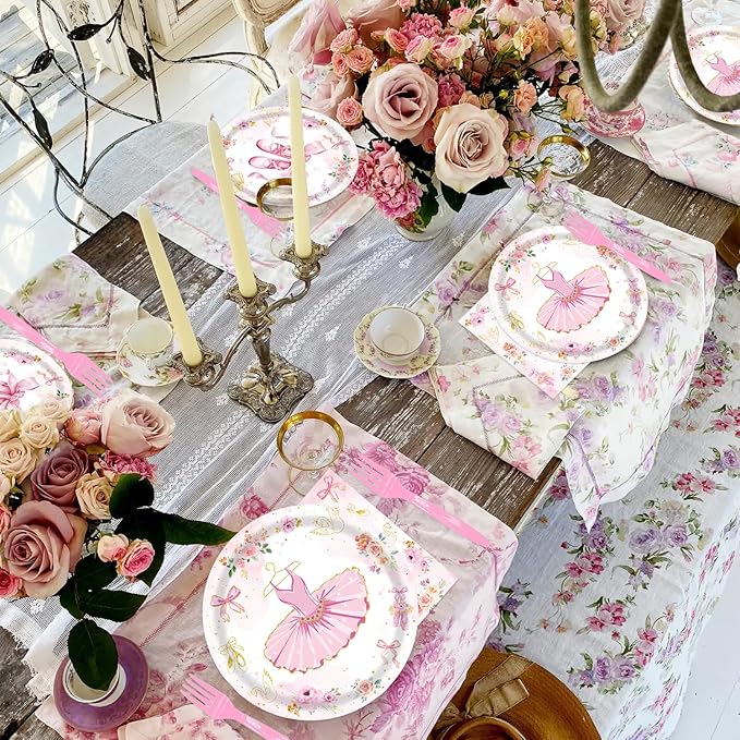 96Pcs Ballerina Birthday Party Decorations for 24 Guests - Disposable Tableware Ballerina Supplies Party Favors Plates and Napkins Forks for Girls Baby Shower Birthday Decorations