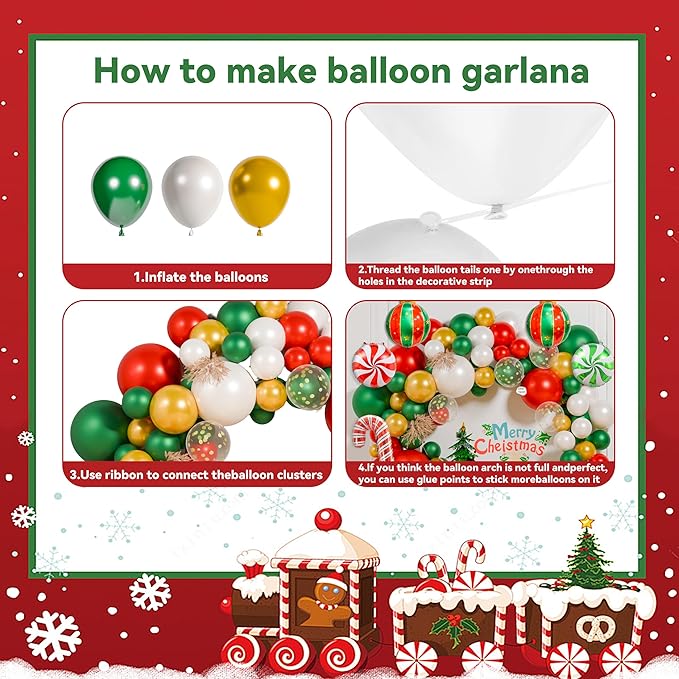 130Pcs Christmas Balloon Garland Arch Kit, With Gold Red Green White Candy Sequin Moose Sleigh Balloon for Christmas Party Decorations Supplies (23"Set)