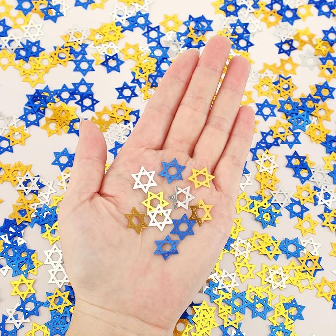 MARFOREVER Star of David Glitter Confetti, Hanukkah Confetti Table Decorations Gold Blue Silver Chanukah Metallic Foil Sprinkles Sequin for Jewish Festival Hanukkah Party Supplies Decor