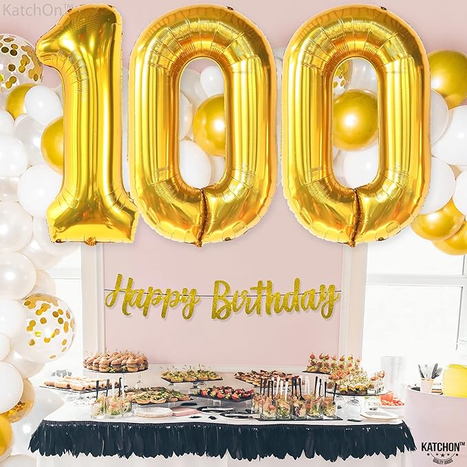 KatchOn, Large Gold 100 Balloon Number - 40 Inch | Foil Balloon for 100th Birthday Decorations | 100th Gold Balloons For Anniversary Decorations | Golden Birthday Party Decorations