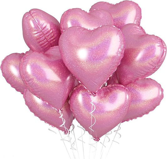 Biapian Light Pink Heart Balloons, 10PCS Glitter Pink Heart Shape Balloons Foil, 18inch Pastel Pink Love Heart Balloons for Girls Women Valentines Day, Wedding, Brithday, Baby Shower Party Decorations