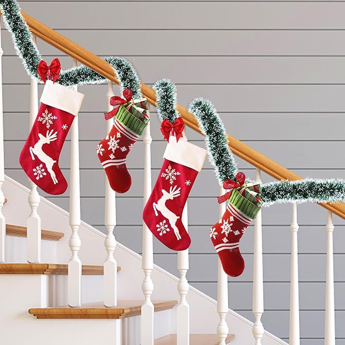 50 Feet Green Christmas Tinsel Garland Metallic Twist Shiny Hanging Garland for Christmas Tree Decorations Xmas Holiday Decor for Home Indoor Outdoor Party Supplies - Green