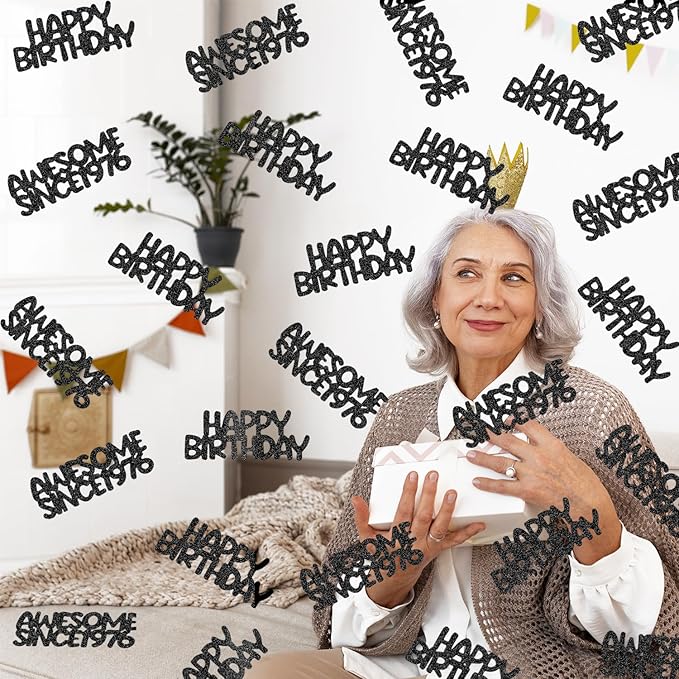 Black Glitter Birthday Confetti - Elegant Table Decorations for 49th & 50th Birthday Parties, Anniversary Party Decor，Milestone Celebration for Men & Women, Classy Black and Gold Party Supplies