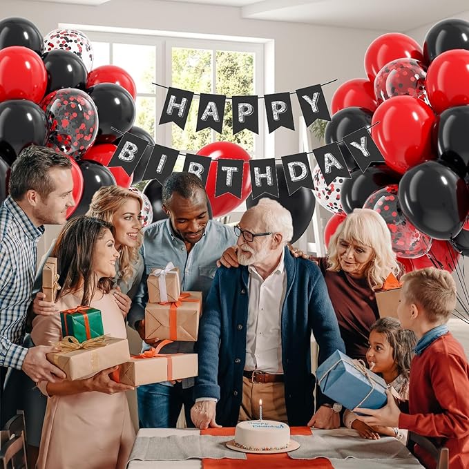 Red and Black Balloons, 60pcs 12inch Black Red Confetti Balloons for Graduation Wedding New Year Eve Birthday Party Decorations