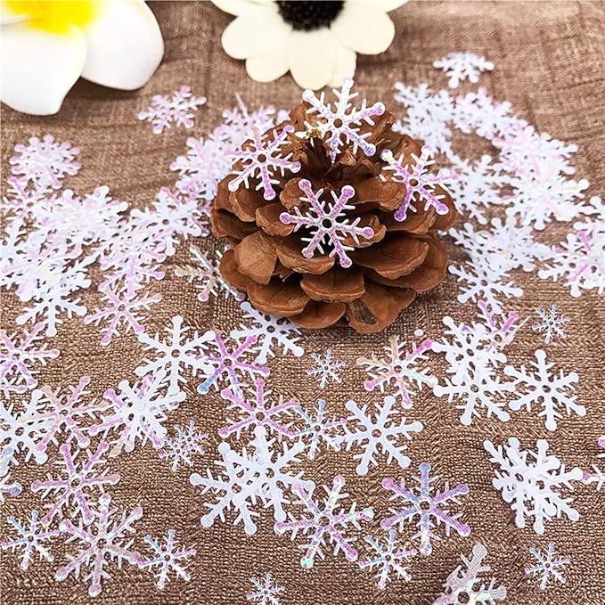 OuMuaMua 1200Pcs Snowflakes Confetti Decorations for Christmas, White Winter Confetti Snow Party Pack for Wedding Birthday Holiday Party Table Decorations Supplies