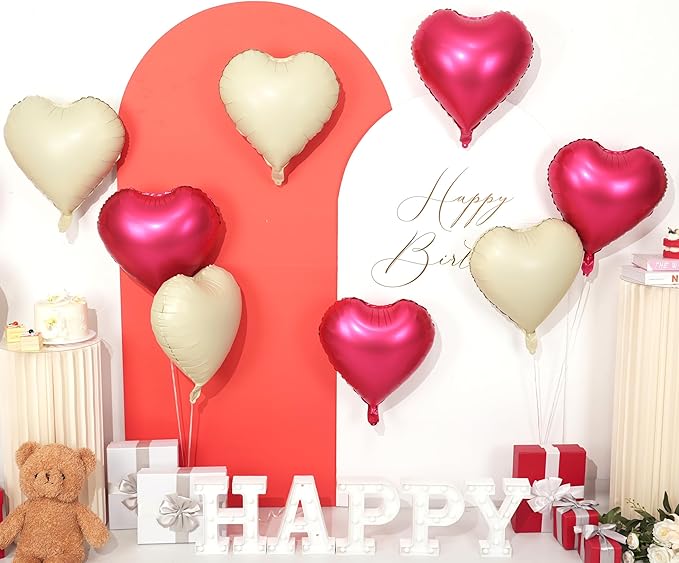Red White Heart Balloons,12Pcs 18Inch Cream White Metallic Red Heart Shaped Foil Helium Balloons for Birthday Anniversary Wedding Engagement Party Decorations