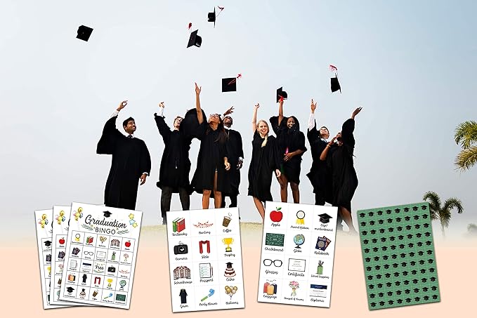 Graduation Bingo Cards, Graduation Game for 24 Players, Grad Party Games for Family Friends Activities, Holiday Party Favors Supplies Decorations(09)