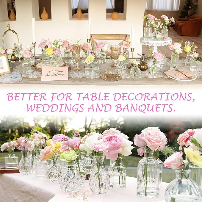 Bud Vases in Bulk 24, Small Glass Vase for Centerpieces, Vintage Vases for Decor, Mini Clear Single Flower Vase Bulk for Wedding Decor Rustic Decorative Christmas Vases Set Home Table Decorations