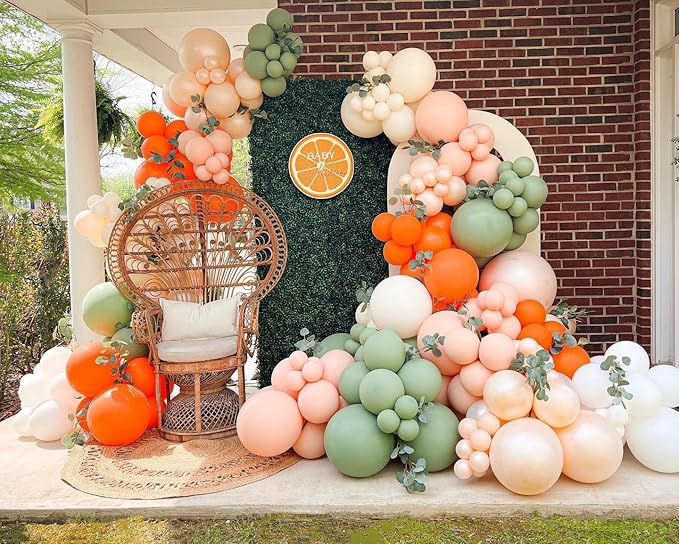 Sage Green and Orange Balloons, 12 Inch Green Brown Orange Balloons Olive Green Brown Beige Jungle Safari Wild Woodland Balloon for Birthday Wedding Baby Shower Party Decorations