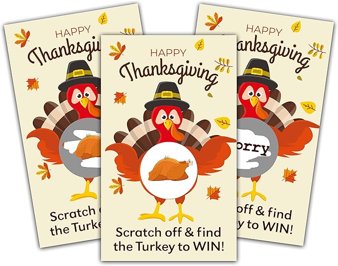 Thanksgiving Day Scratch Off Game Cards - Pumpkin & Turkey Design Fall Harvest Party Game - Halloween/Autumn Themed Party Activities & Supplies Decorations - 50 Pack(03)