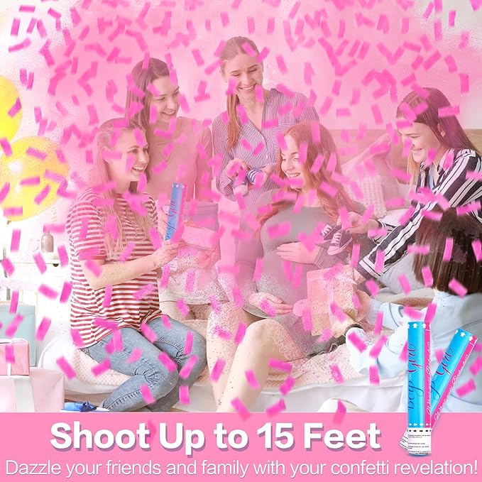 Biodegradable Pink Gender Reveal Confetti Poppers 4Pack