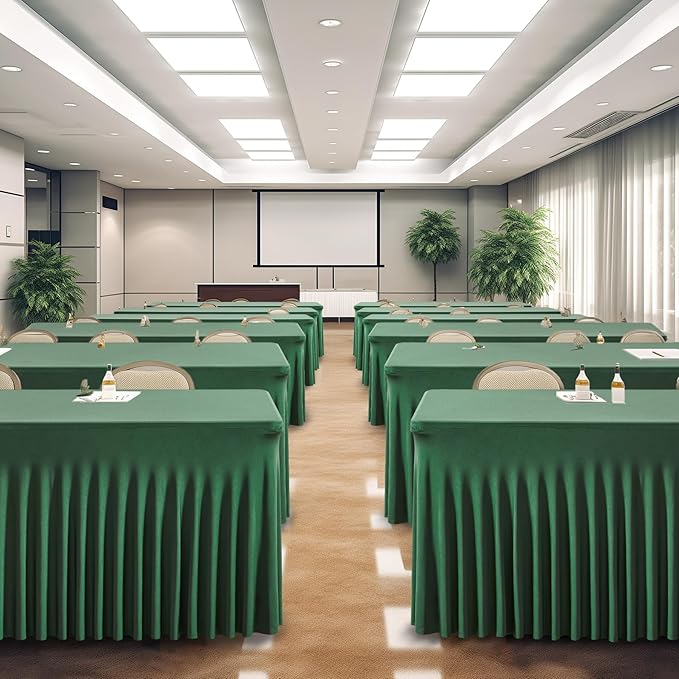 1 Pack Green Table Clothes for 6 Foot Rectangle Tables, One-Piece Wrinkle Resistant Stretch Spandex Table Covers Christmas Table Skirt for Event Banquet Wedding Birthday Party