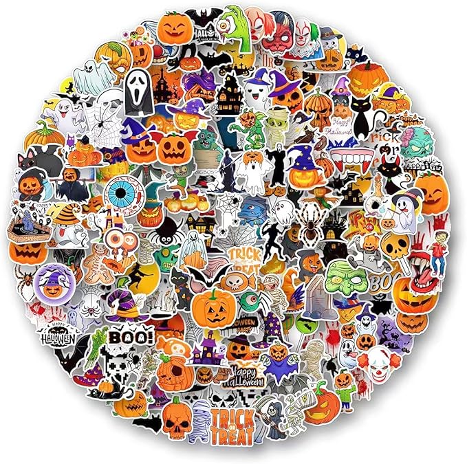 AOWDIAO 200 Pcs Halloween Stickers, Halloween Vinyl Stickers for Kids & Adults, Holiday Party Favors, Crafts & Gifts