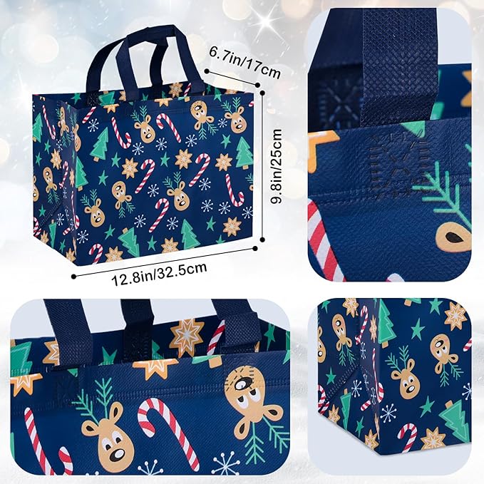 18pcs Christmas Gift Bags, Christmas Tote Bags with Handles, Reusable Shopping Bags, Santa Claus Print for Christmas Parties Gifts Wrapping Holiday Party Supplies (Multicolor Modern)