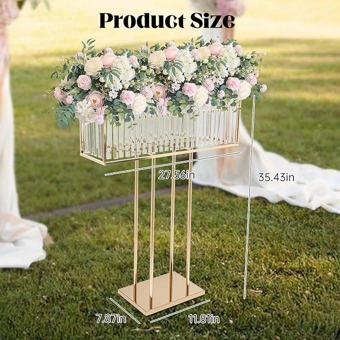 Tall Crystal Flower Stand for Wedding Centerpieces – 28" x 12" Gold Metal Pedestal with Sparkling Crystal Pendants, Elegant Flower Vase Stand for Tables, Parties, Banquets & Event Decorations