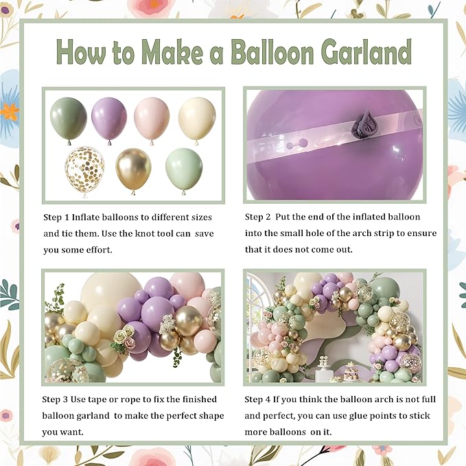 152Pcs Dusty Green Purple Pink Balloon Arch Garland Kit, Blush Pink Lavender Pastel Yellow Mist Green Gold Confetti Balloons for Baby Shower Wedding Engagement Birthday Party Decorations