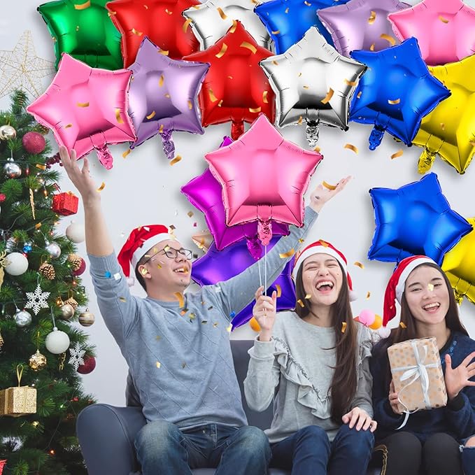 150 Pcs Star Shaped Foil Balloons 18 Inch for New Year Eve Party Decorations, Self-sealing Helium Star Balloons Foil for Birthday, Wedding, Baby Shower (Colorful)