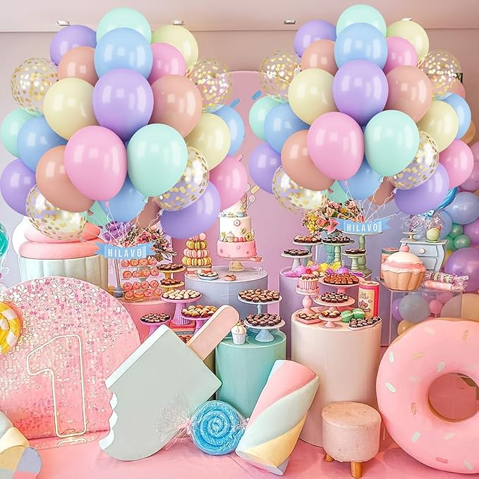 Pastel Balloons 12 Inch Pastel Rainbow Balloons 35Pcs Multicolor Colorful Macaron and Gold Confetti Balloon Set for Girls Easter Engagement Wedding Anniversary Baby Shower Birthday Party Decorations