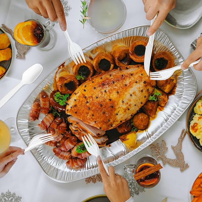 Extra Heavyduty Compostable Cutlery Set No Plastic Forks Spoons Knives Disposable Utensils Biodegradable Fork Eco Friendly Silverware Serving Flatware for Party,BBQ,Daily Use,Events,Picnic