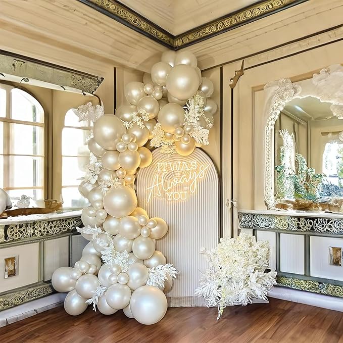 Pearl White Balloons With Stickers, 98PCS Double Stuffed Garland Arch Kit, 18/12/10/5 Inch Different Sizes for Wedding, Bridal, Baby Shower Decorations