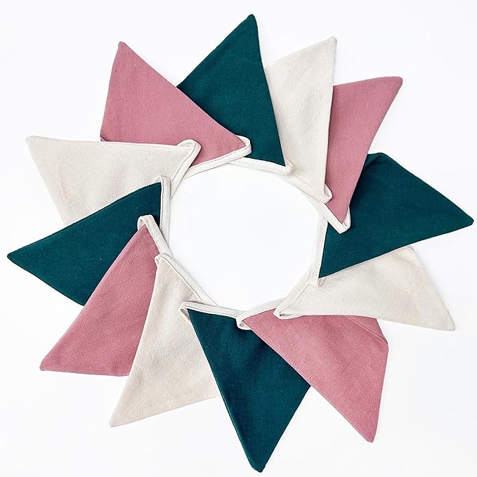 2 Sets of Dusty Pink Green Beige Pennant Banner 24Pcs Flags Nursery Garland Linen Fabric Triangle Bunting Streamers for Kids Girls Birthday Boho Baby Shower Wedding Party Decorations Baby Room Decor