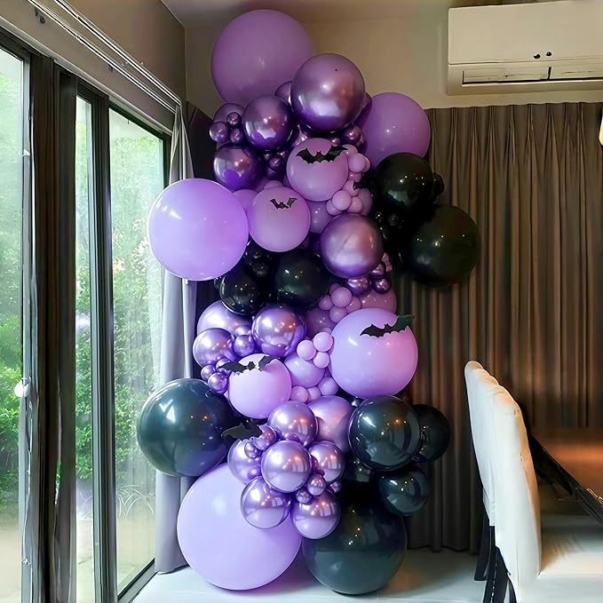 Purple Black Balloons, 12 Inch Dark Purple Light Balloons with Metallic Purple Confetti Latex Balloon Set for Girls Women Halloween Birthday Bridal Shower Wedding Party Decorations Is-02